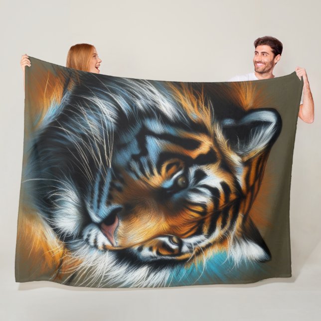 Couverture Polaire Tigre Pastel dur sur Tan (En situation)