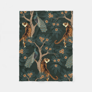 Couverture Polaire Tigre vintage et paon