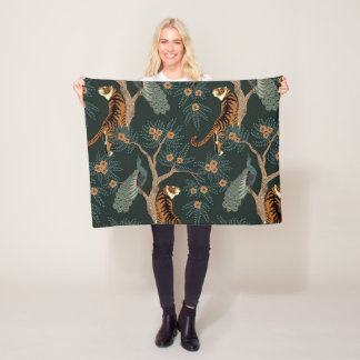 Couverture Polaire Tigre vintage et paon