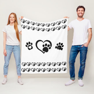 Couverture Polaire Tiny hearts and Paw Prints Fleece Blanket