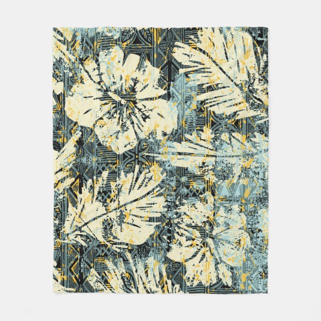 Couverture Polaire tissu d'hibiscus de style hawaïen avec dos tribal (Devant)