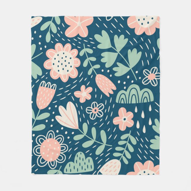 Couverture Polaire Tissu étoffé floral dessiné à la main. Motif Seame (Devant)