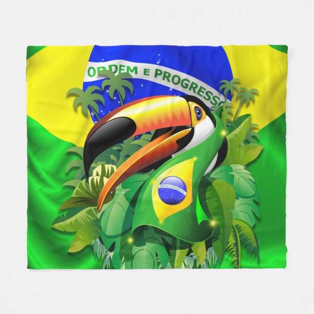 Couverture Polaire Toco Toucan avec drapeau brésilien (Devant (Horizontal))
