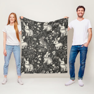 Couverture Polaire Toile de lapin français en motif floral noir
