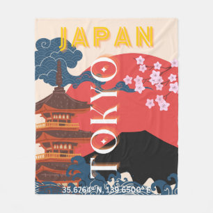 Couverture Polaire Tokyo Japan Travel Art, Retro Travel Art