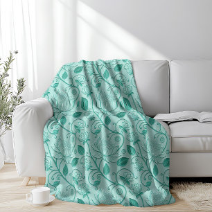 Couverture Polaire Tons de vert pastel motif de lotus en relief
