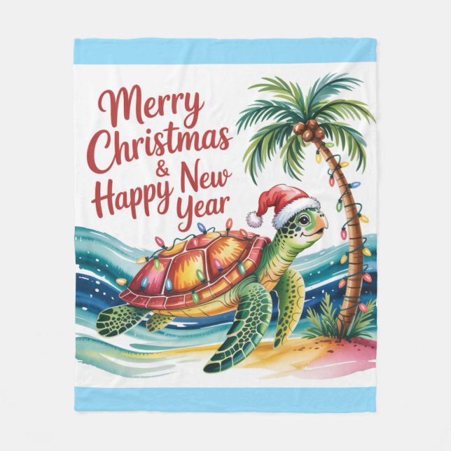 Couverture Polaire Tortue au paradis de Noël (Devant)