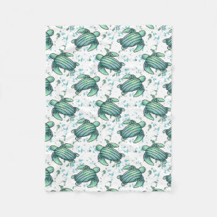 Couverture Polaire tortue de mer aquarelle verte motif bleu animal