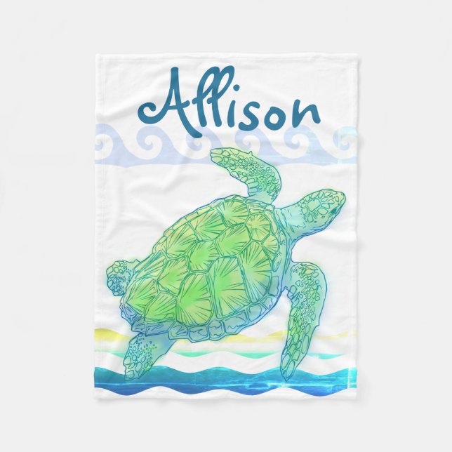 Couverture Polaire Tortue de mer bleue et verte (Devant)
