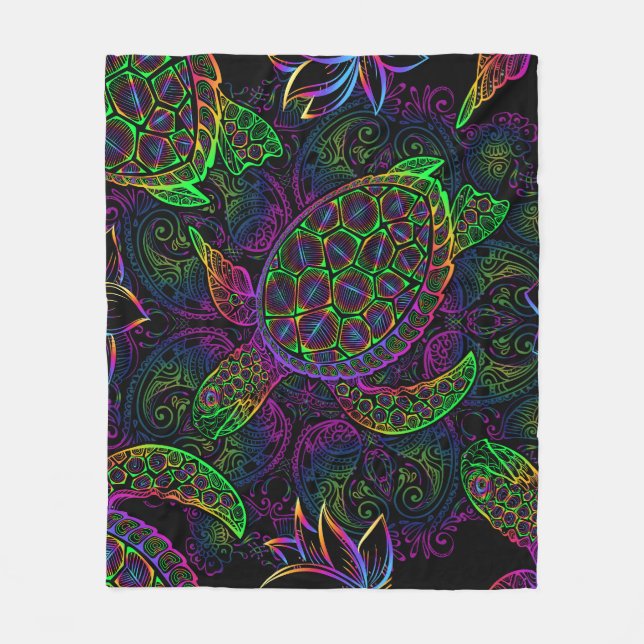 Couverture Polaire Tortue de mer Boho : Motif psychédélique mandala (Devant)