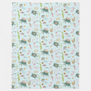 Couverture Polaire Tortue de petite fille personnalisée   Ceinture 60