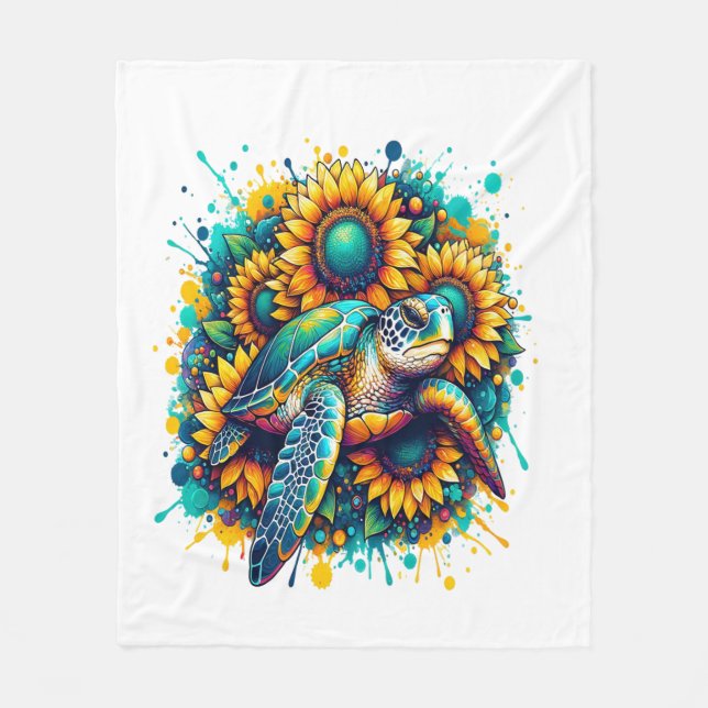 Couverture Polaire Tortue tournesol (Devant)