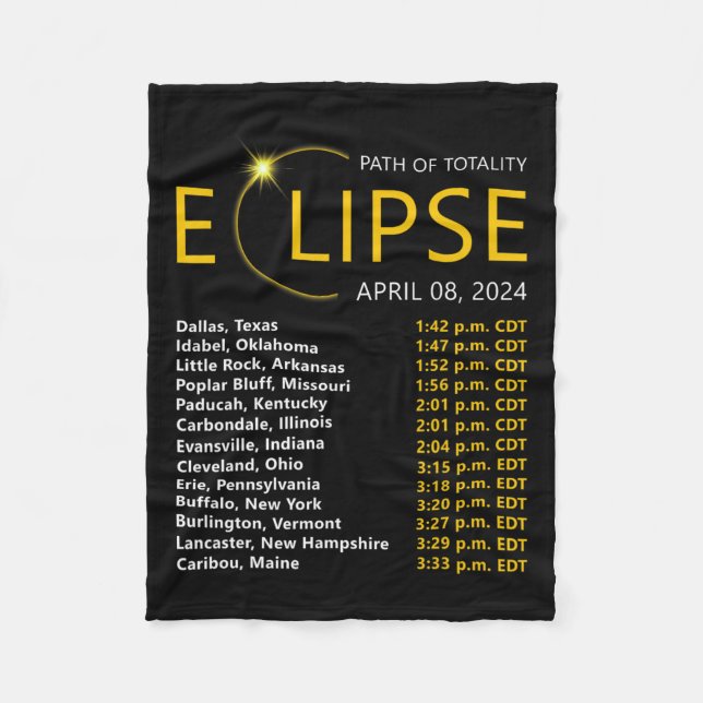 Couverture Polaire Total Solaire Eclipse Apirl 08 2024 Eclipse Carte  (Devant)