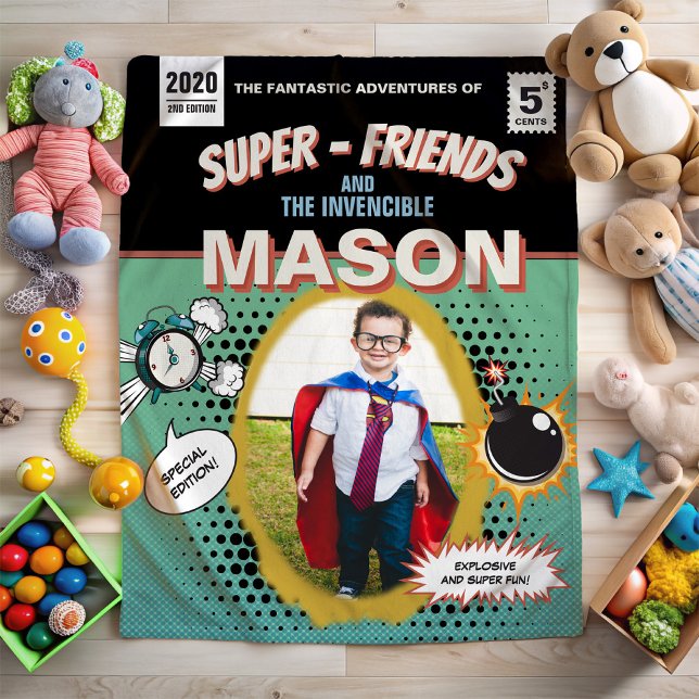 Couverture Polaire Totalement Personnalisé Retro Comic Superhero (The perfect blanked for you little super hero!)