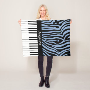 Couverture Polaire Touches de piano Sky Blue et noir Zebra Print