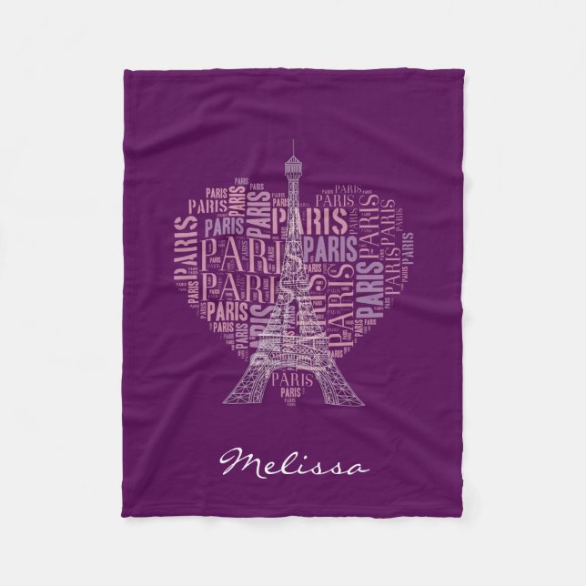 Couverture Polaire Tour Eiffel et inscriptions Paris | Deep Purple (Devant)