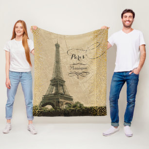 Couverture Polaire Tour Eiffel Paris Carte Vintage Monogramme Dots d'