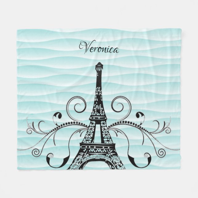 Couverture Polaire Tour Eiffel turquoise Fleece Blanket (Devant (Horizontal))