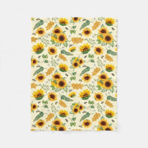 Couverture Polaire Tournesol Abeilles de miel Jaune Floral Blanche en
