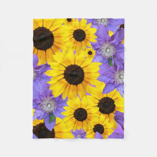 Couverture Polaire Tournesol coloré Jaune & Purple Motif Floral (Devant)