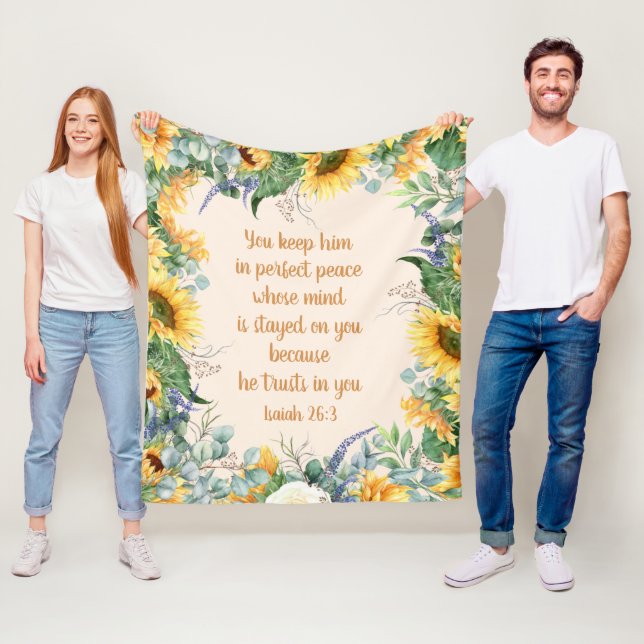 Couverture Polaire Tournesol Floral Bible Verse Garder la paix parfai (En situation)