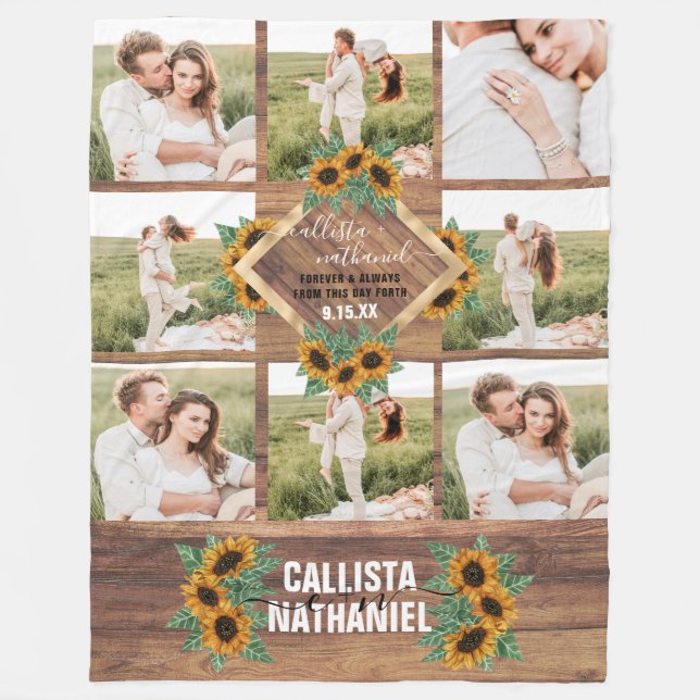 Couverture Polaire Tournesol romantique or Couple blanc photo Collage (Devant)