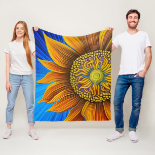 Couverture Polaire Tournesol rustique sur bleu