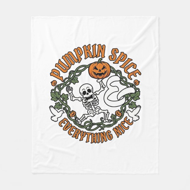 Couverture Polaire Tout Citrouille Épice Nice Halloween Squelette V (Devant)