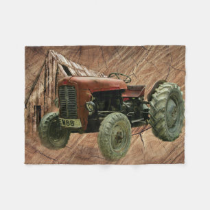 Couverture Polaire Tracteur rouge Vintage Rustic Barn Shed