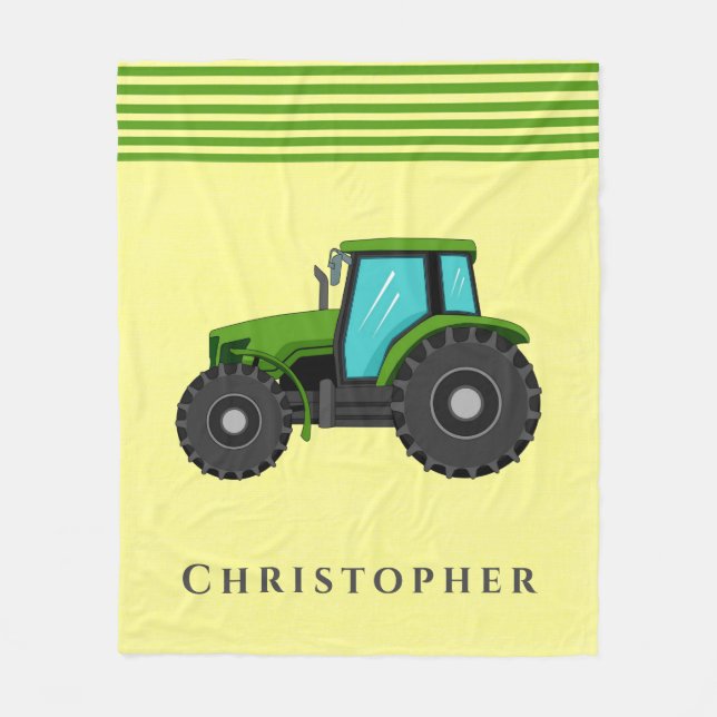 Couverture Polaire Tracteur vert et jaune personnalisé (Devant)