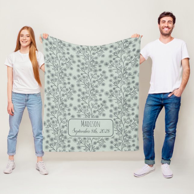 Couverture Polaire Trailing Nom Floral Date de naissance Bébé vert (En situation)