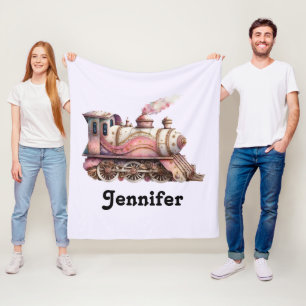 Couverture Polaire Train à vapeur rose Style Vintage