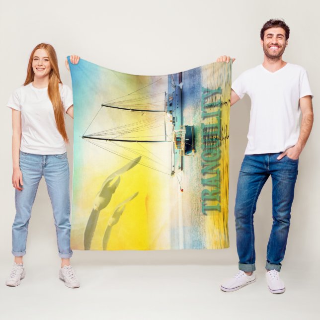 Couverture Polaire Tranquillité Bateau À Voile Sur La Plage Coucher D (En situation)