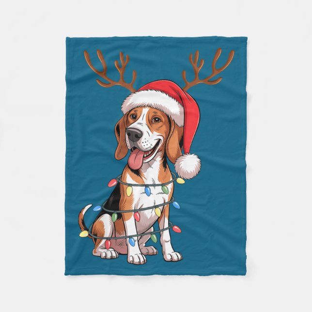 Couverture Polaire Treeing Walker Coonhound Dog Christmas Lights Sant (Devant)