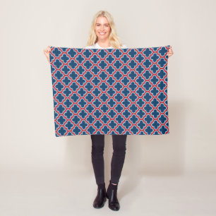 Couverture Polaire Trellis marocain bleu et rouge, treillis, Quatrefo