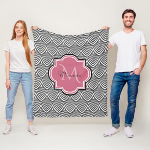 Couverture Polaire Trendy Black Arched Scallops Pink Monogramme Nom