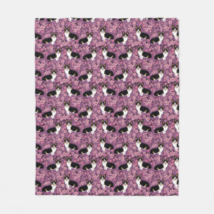 Couverture Polaire Tri fleurs de cerisier colorées de corgi - pourpr