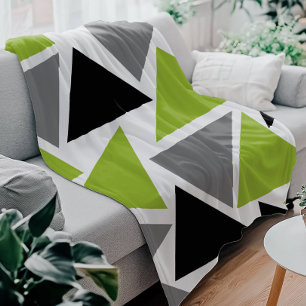 Couverture Polaire Triangles aléatoires Lime Vert Gris noir sur blanc