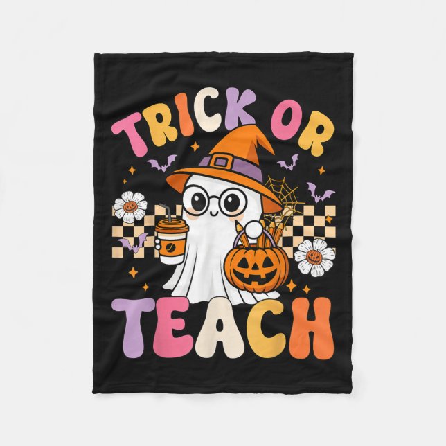 Couverture Polaire Trick Ou Enseigner Cute Ghost Coffee Citrouilles H (Devant)
