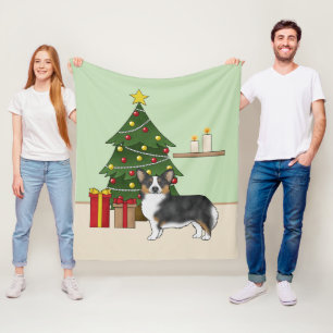 Couverture Polaire Tricolore noir Pembroke Corgi gallois Arbre de Noë