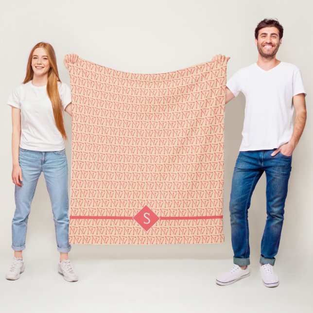 Couverture Polaire Tricot Aiguilles Artisanat Corail initial + Beige (En situation)