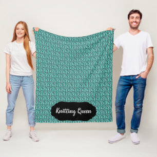 Couverture Polaire Tricot Queen Needles Motif +Étiquette Turquoise +