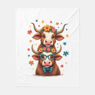 Couverture Polaire Trio de vaches Highland autisme vintage regardant