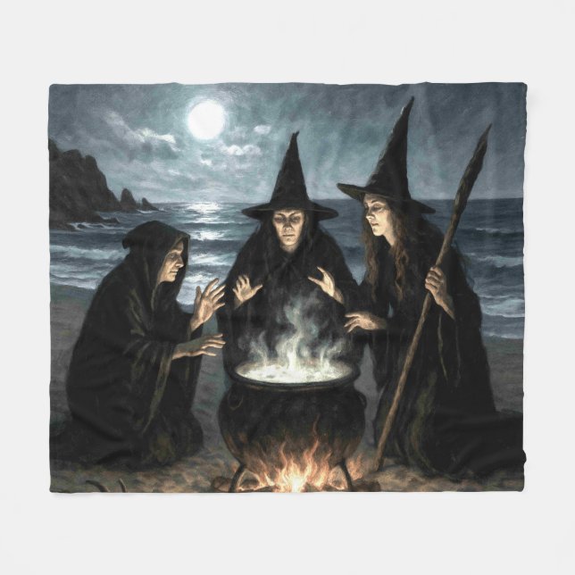 Couverture Polaire Trois Sorcières Brew Cauldron Pleine lune Beach (Devant (Horizontal))
