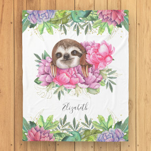 Couverture Polaire Tropical Rustique Fleur Adorable Paresseux