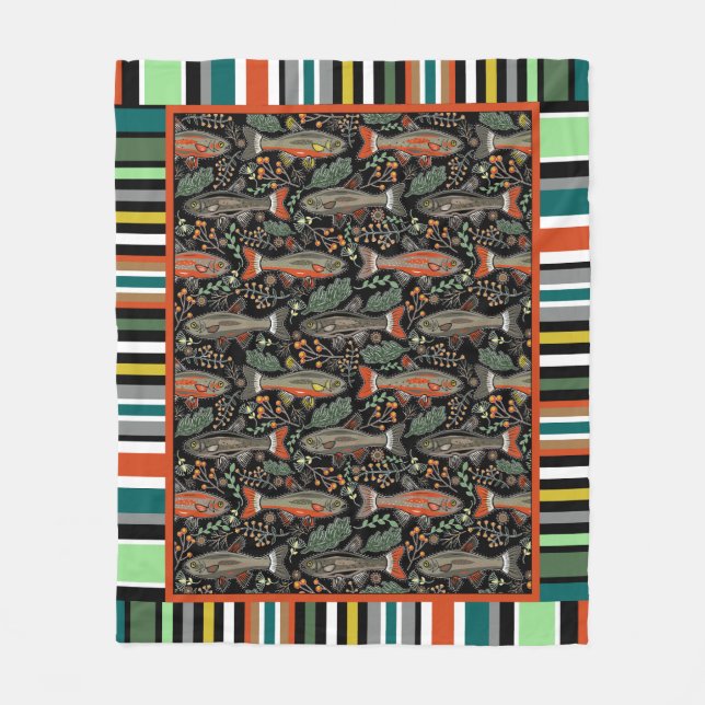 Couverture Polaire Truite de ruisseau d'eau douce Vert Orange Black S (Devant)