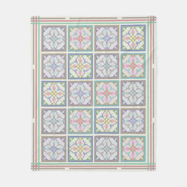 Couverture Polaire Tuiles et rayures afghanis - variations en pastel (Devant)