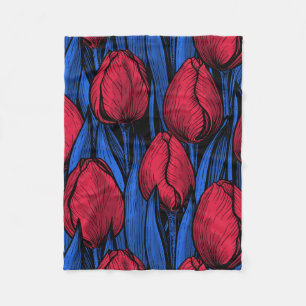 Couverture Polaire Tulipes en rouge et bleu