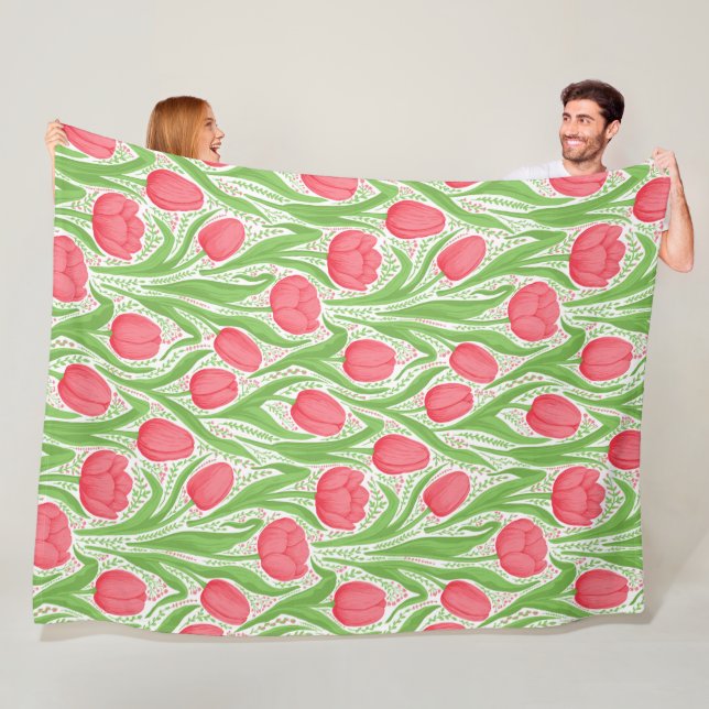 Couverture Polaire Tulipes en rouge et vert (En situation)