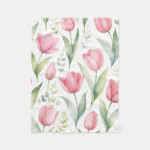 Couverture Polaire Tulipes roses Peinture florale aquarelle botanique